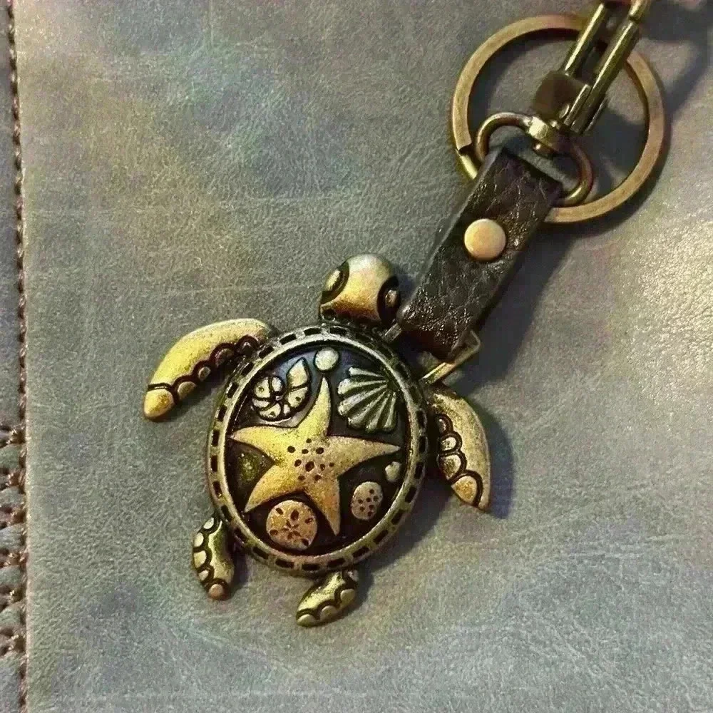 Chala Blue & Brown Vegan Leather Crossbody Bag with Sea Turtle Key Chain - Picture 5 of 9